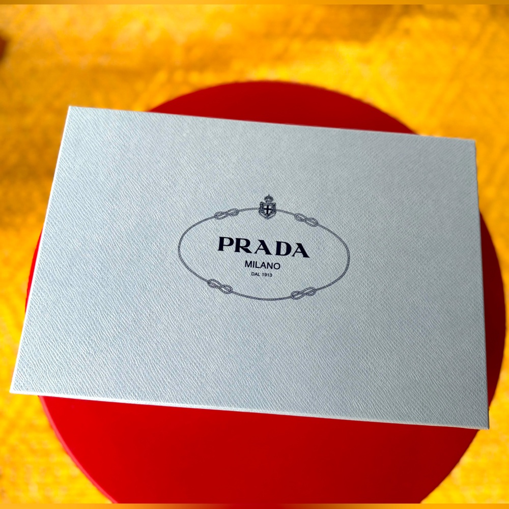 New Prada EMPTY Shoe Box with Silk Bag and Tag. Pristine! 12”x8.25”x4.5”